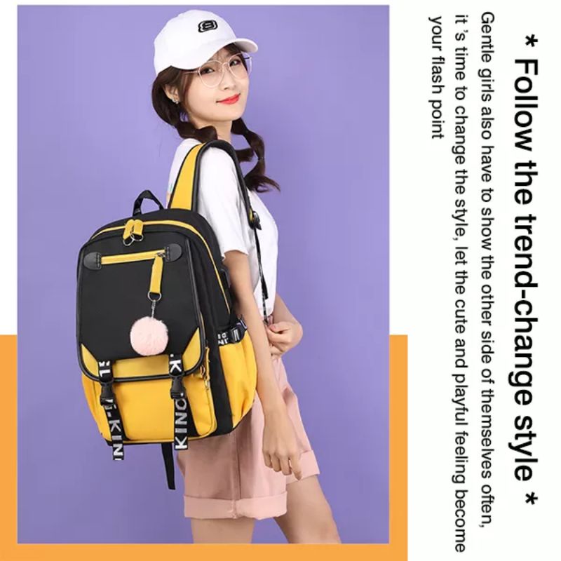 Qisswa Backpack Korea Tas Sekolah Backpack Multifungsi Kanvas Leisure Korean style