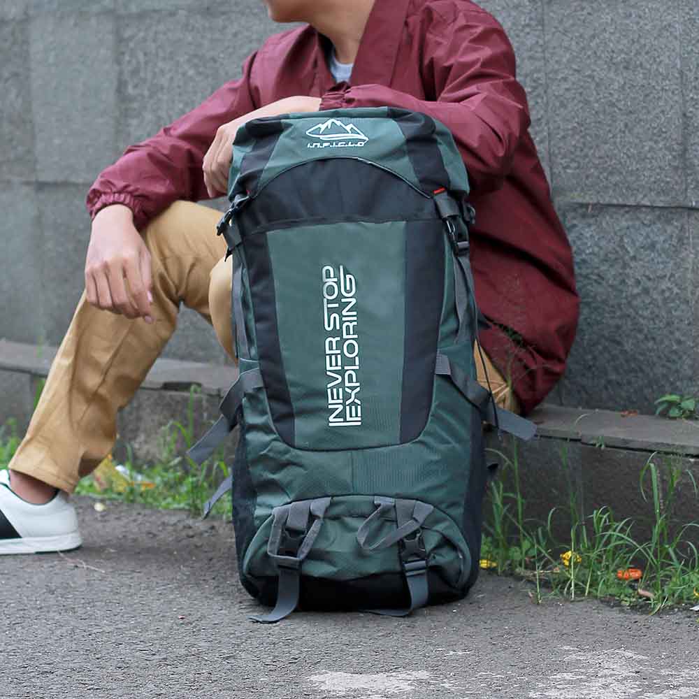 Justrue Tas Gunung Carrier 60 Liter Ransel Keril 60L Olive 123