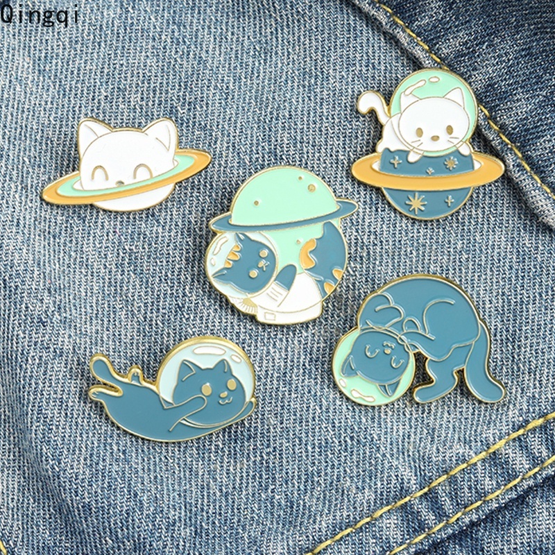 Bros Pin Enamel Bentuk Kartun Kucing Planet 5 Gaya Untuk Hadiah