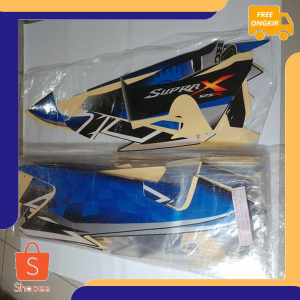 Stiker Bodi & Lis Body & Striping Supra X 125 2008 Hitam Biru Silver