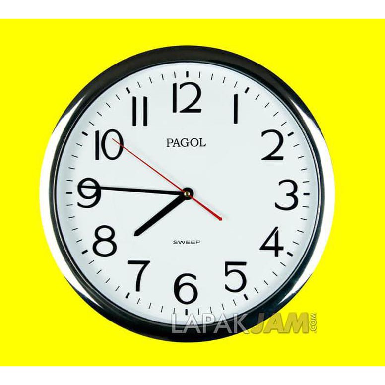 Jam Dinding Pagol PGWS36T Chrome Angka Timbul Murah Bagus Besar