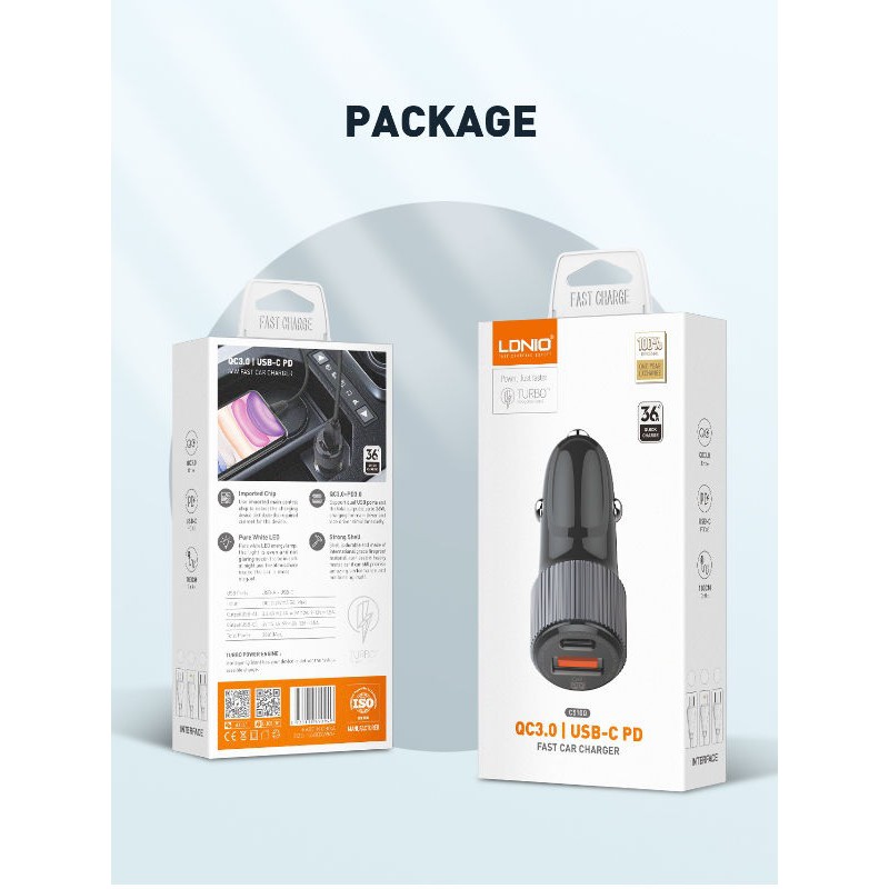 LDNIO C510Q Dual Port Car Charger - PD 3.0 and QC3.0 - 36W Max