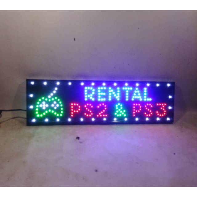 Tulisan lampu led papan sign RENTAL PS2 & PS3 + logo stik kedip2 new