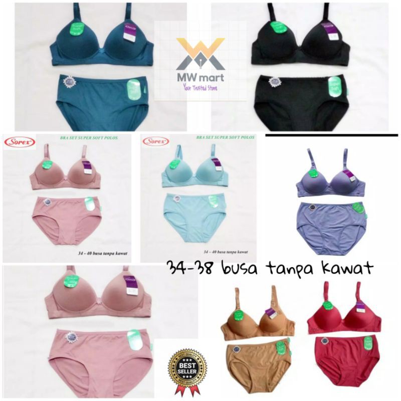 Bra bh set supersoft Sorex polos tanpa kawat cup sedang bra + CD