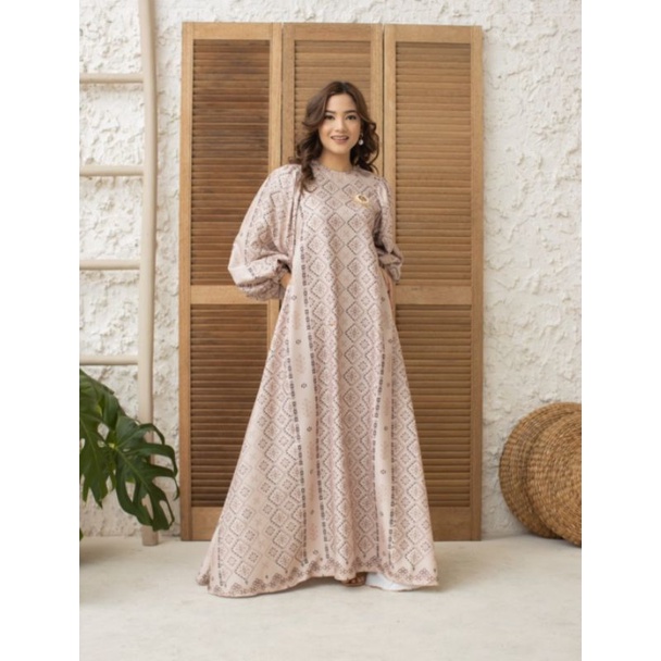 Wearing Klamby Daphne Dress in Maple Sugar