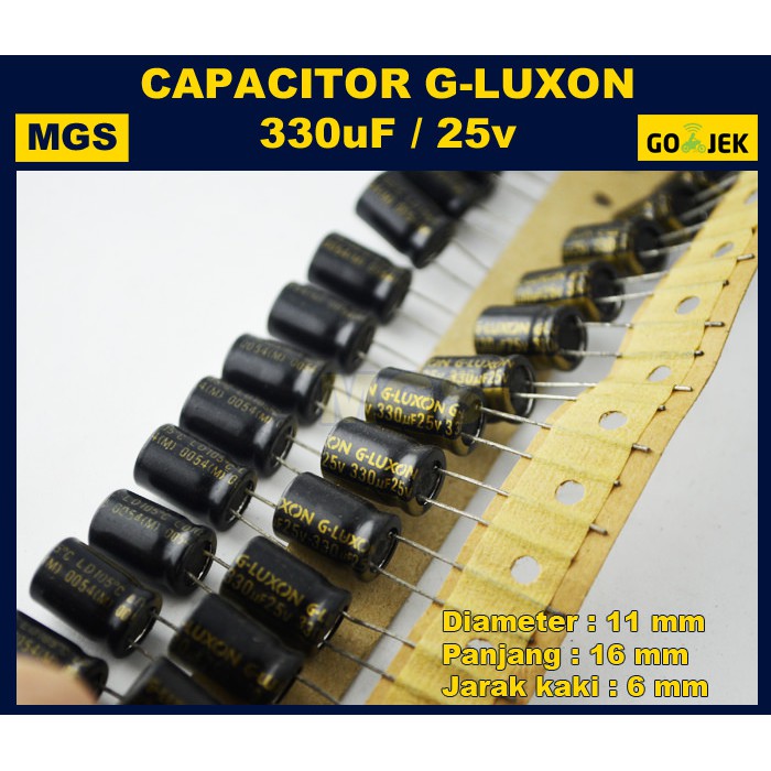 10Pcs Elco 330uf 25v Gluxon Original Kapasitor Elko 330 uf 25 v Gluxon