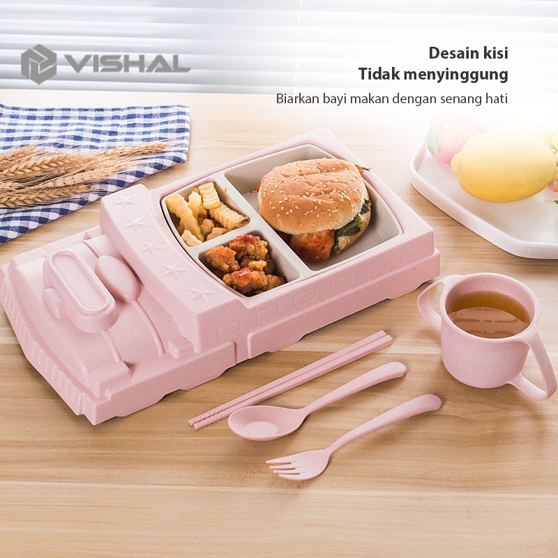 VISHAL 6Pcs Piring Makan Anak Bentuk Mobil Lucu Kereta Piring Karakter / Piring Makan VS-70