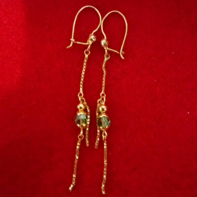 Anting Panjang Mata Hijau - Emas 70 persen - Asli