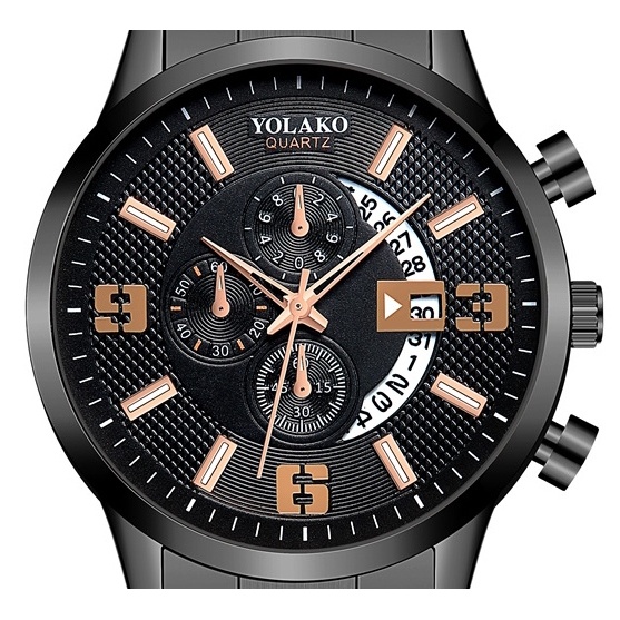 JAM TANGAN PRIA ORIGINAL BRANDED YOLAKO RANTAI HITAM LUXURY RALINHO JAM092B5 STAINLESS BESI ANTI AIR PREMIUM MURAH COWOK KEREN IMPORT ORI