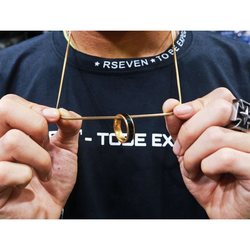terbaru kalung titanium model pipih bandulan cincin list variasi / kalung titanium anti karat 60cm /