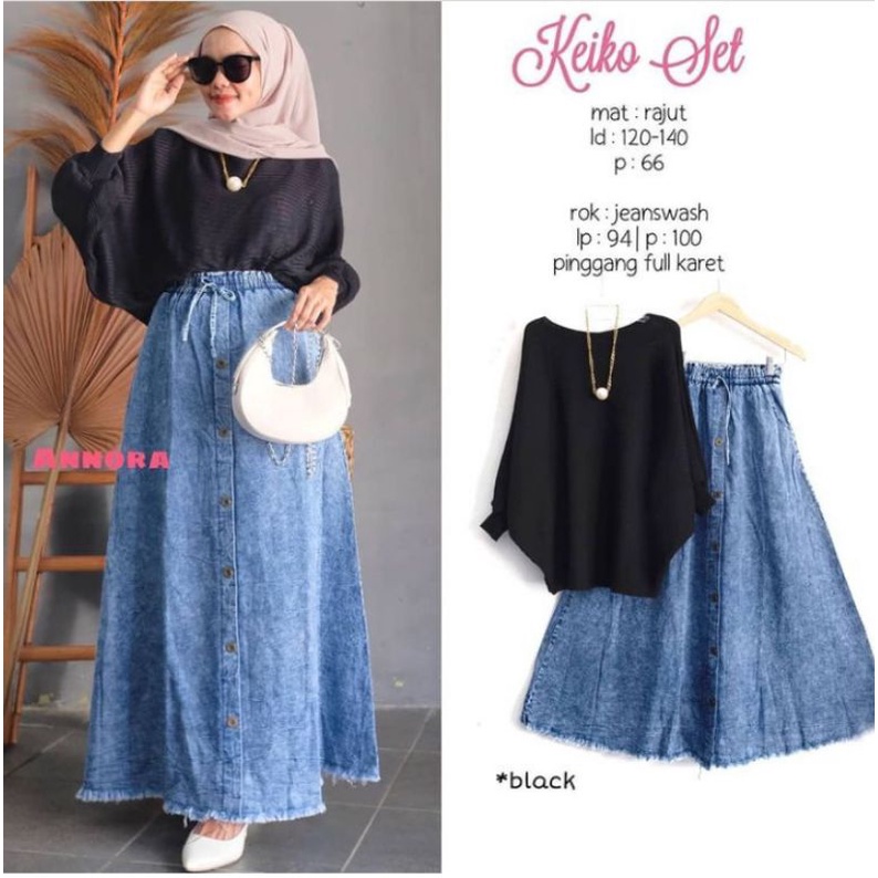 KEIKO SET SETELAN ROK JEANS + BLOUSE RAJUTBEST SELLER