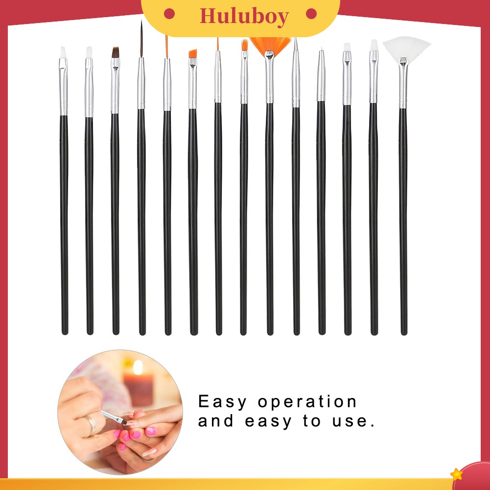 Huluboy Huluboy♡ 15pcs / Set Pen Brush Nail Art / Manicure Profesional Untuk Menggambar / Dotting