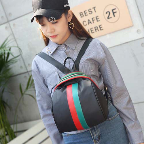 tas ransel punggung gemblok cewek backpack wanita hitam garis (1E4) bta364