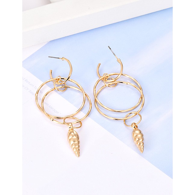 LRC Anting Tusuk Fashion Gold Alloy Circle Snail Earrings F46818