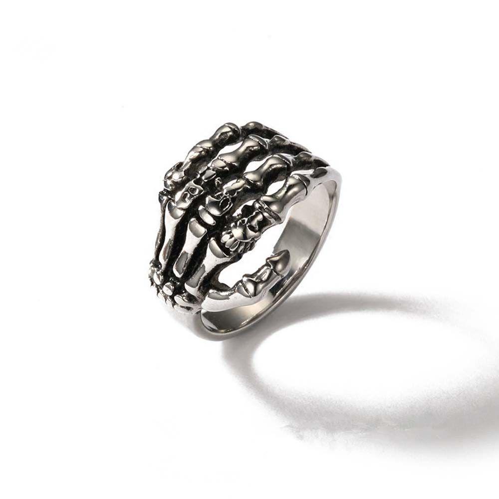 Cincin Jari Bentuk Tulang Tangan Tengkorak Gaya Punk Rock Untuk Unisex