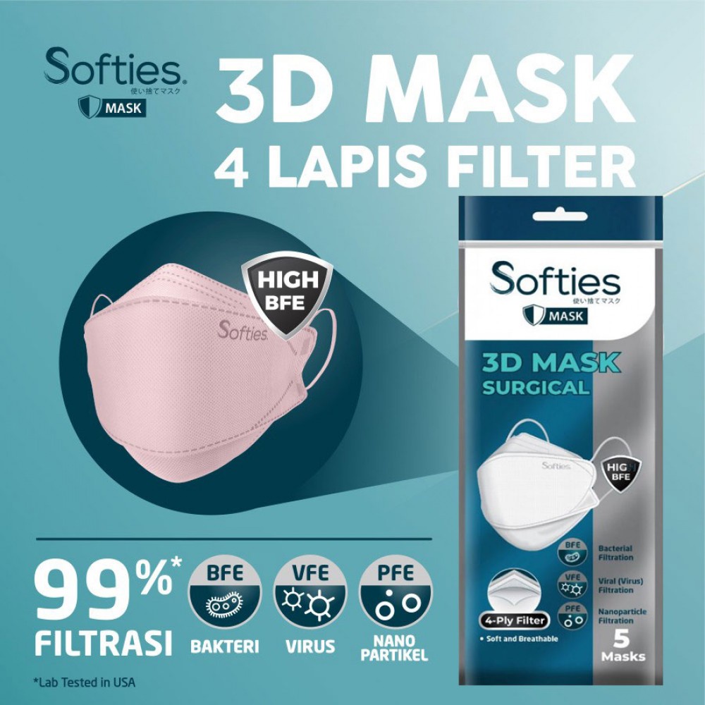 Softies 3D Surgical Mask 4 ply KF94 Masker Medis Dewasa - 5 Pcs