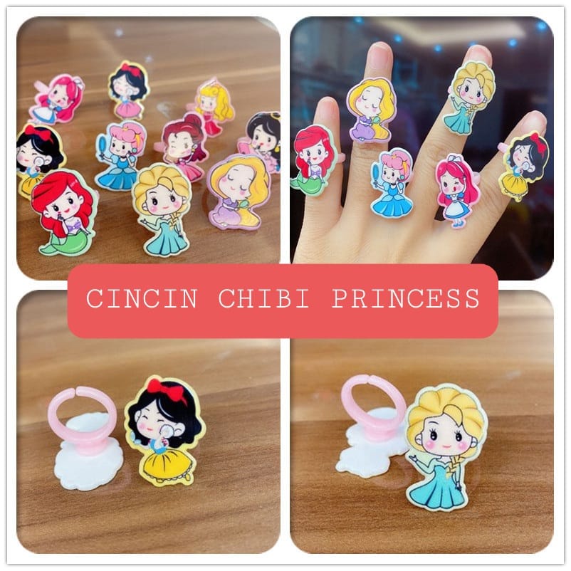 CINCIN ANAK CLAY MOTIF PRINCESS AKSESORIS PRINCES MAINAN ANAK KAWAII LUCU MURAH IMPORT