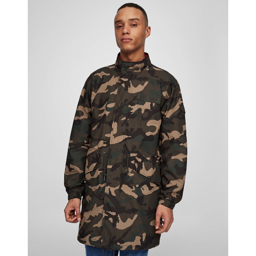 Jaket Parka Militer Pull & Bear Loreng Camo Camouflage Big size Original XXL
