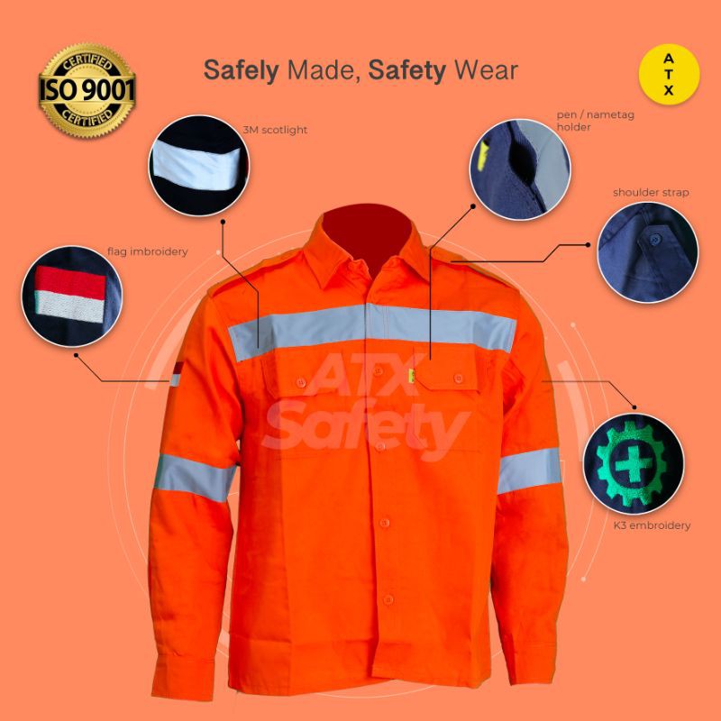 Wearpack Safety Baju Kerja Lapangan Lengan Panjang Merk ATX Oren