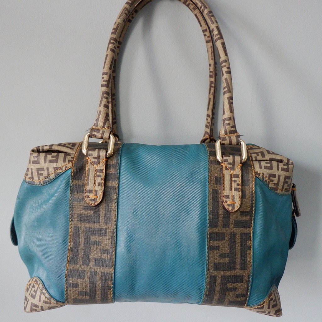 authentic FENDI ZUCCA HANDBAG TURQUOISE tas original rare jarang kolektor