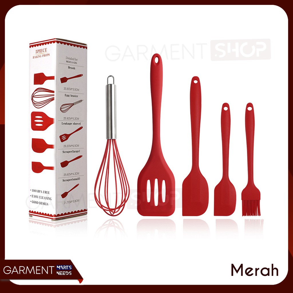 Spatula Silikon Set Silicone Utensil Alat Masak 5 in 1 Sutil Kuas Silikon Tahan Panas Kitchen Tools