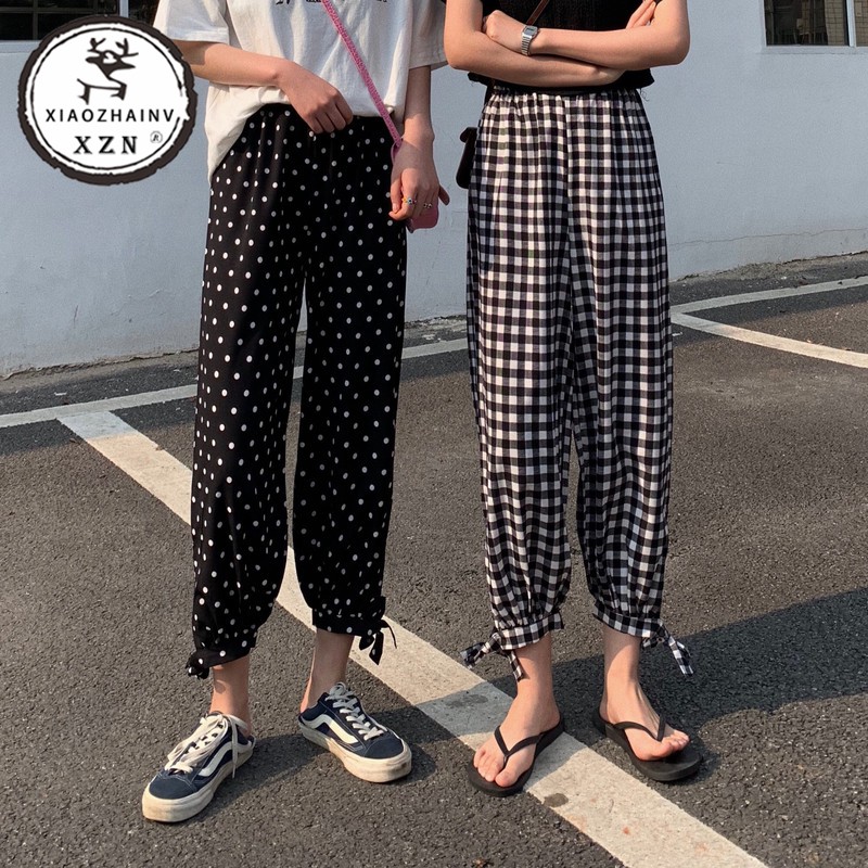 Xiaozhainv Pinggang tinggi wanita retro celana kotak kotak Xiaozhainv Pinggang tinggi wanita retro celana kotak kotak