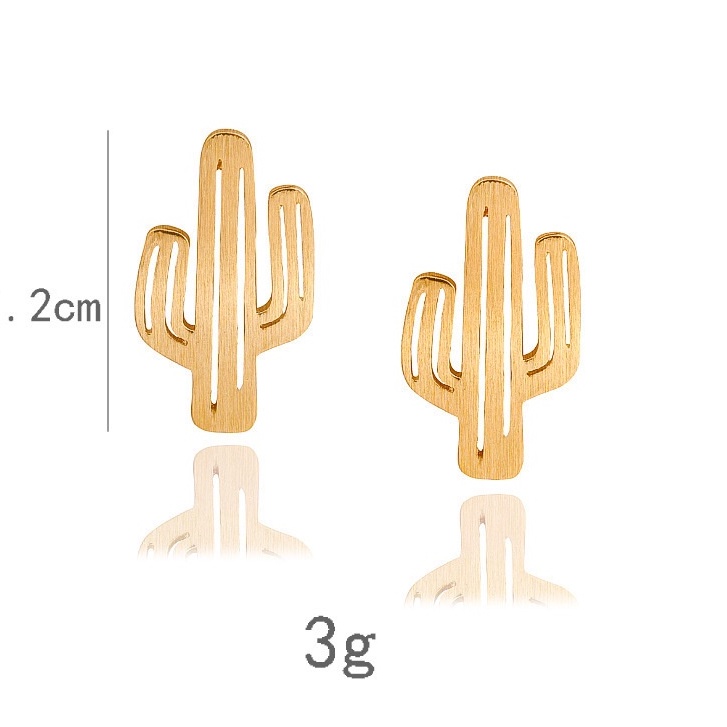 LRC Anting Tusuk Fashion Gold Metal Geometric Cactus Ear W7411