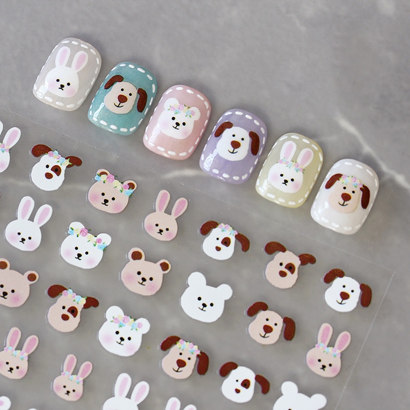 1 Lembar / Pak Stiker Kuku Motif Kartun Hewan Kelinci / Panda Untuk Dekorasi Nail Art / Manicure