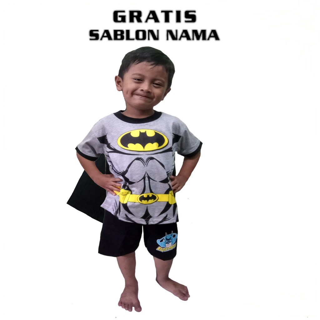  BAJU  KAOS ANAK  KOSTUM BATMAN DAN SAYAP CUSTOM NAMA  GRATIS 