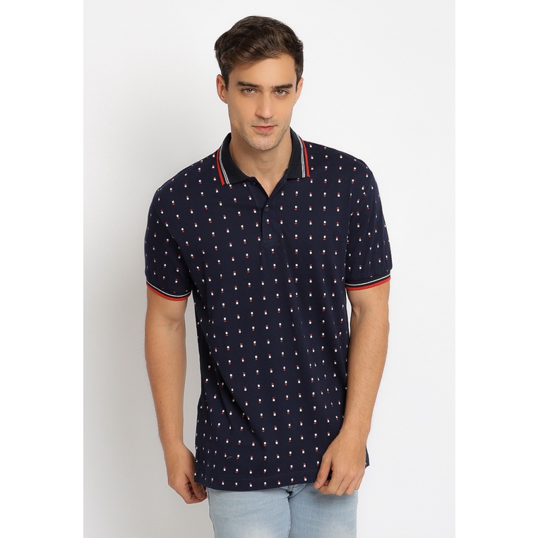 Kaos Pria Poshboy Original Argo katun print navy motif kaos polo