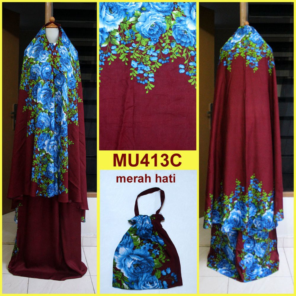 Jual Mukena Bali Semi Jumbo Motif Bunga Mawar    MU413C Merah Hati Limited