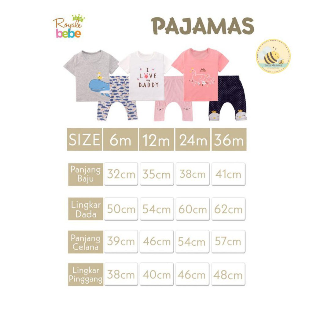 ROYALE BEBE BAJU PENDEK + CELANA PANJANG / PIYAMA ANAK / baju tidur anak / baju tidur bayi