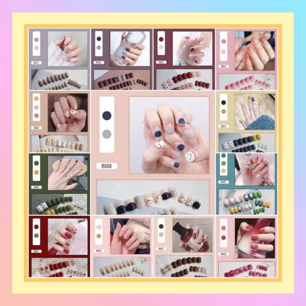 LK13151-LK13204 Tempelan 24Pcs/Set Kuku Palsu Imitasi berikut lem D60 nail Nail Art Nail Care kuku palsu 3d