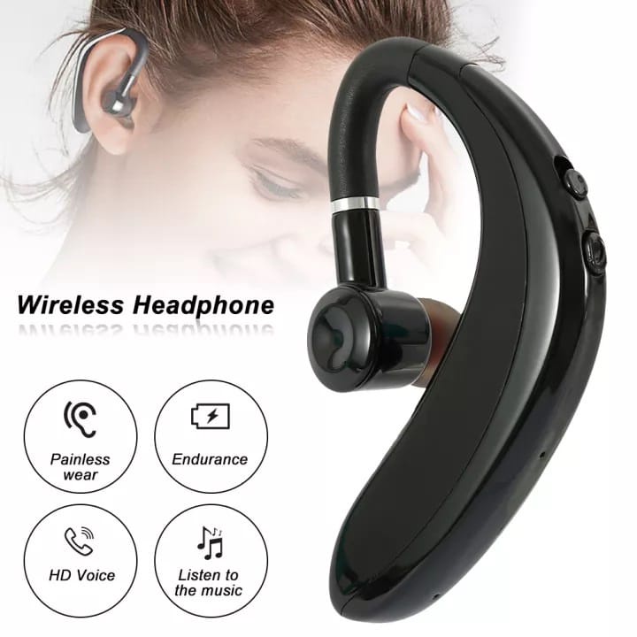 Headset Bluetooth Model S109 Mic Jernih Kapasitas Baterai Lebih Besar Desan Lebih Elegan dengan Mengikuti Bentuk teligan Agar tidak Mudah Jatuh Saat Digunakan