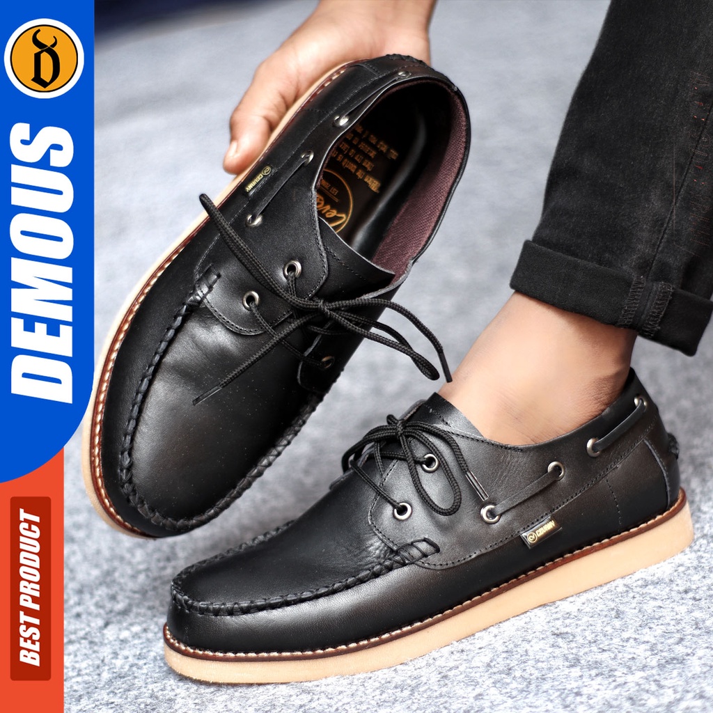 Sepatu Formal Pria Sepatu Casual Pria Kulit Asli  Tali Sepatu Pantofel Kerja Kantor Kuliah Kondangan Sepatu Hitam Pria DEMOUS DAVIS