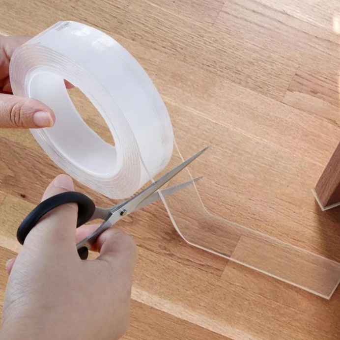 Double tape isolasi bening 3x500cm tebal 1mm dobel tip transparan