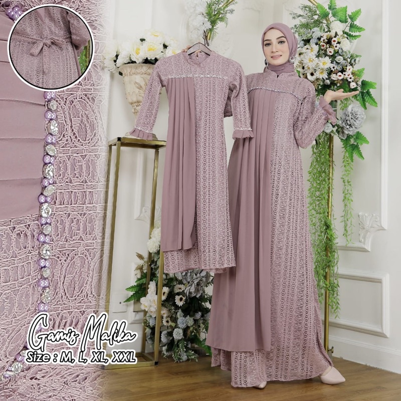 AZURA SCRAF / Gamis Malika Couple Ibu dan Anak / Gamis Modern Couple / Gamis Brokat Malika Original / Gamis Kekinian / Gamis Couple / Gamis Anak / Gamis Dewasa / Gamis Premium