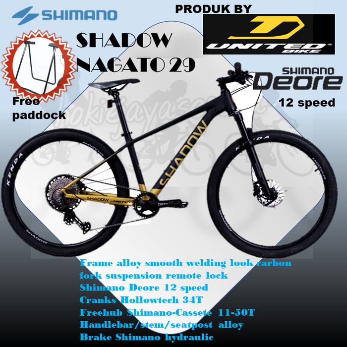 SHADOW NAGATO 29 inch sepeda Gunung PREMIUM Shimano Deore 12 speed - green gold, SIZE M 17
