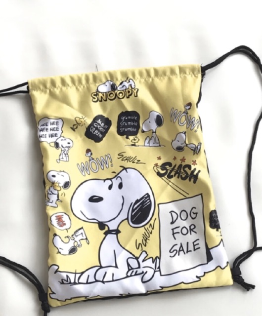 Tas ransel anak sekolah serut / sling bag / string bag / sport bag tk - sd - smp snoopy kuning