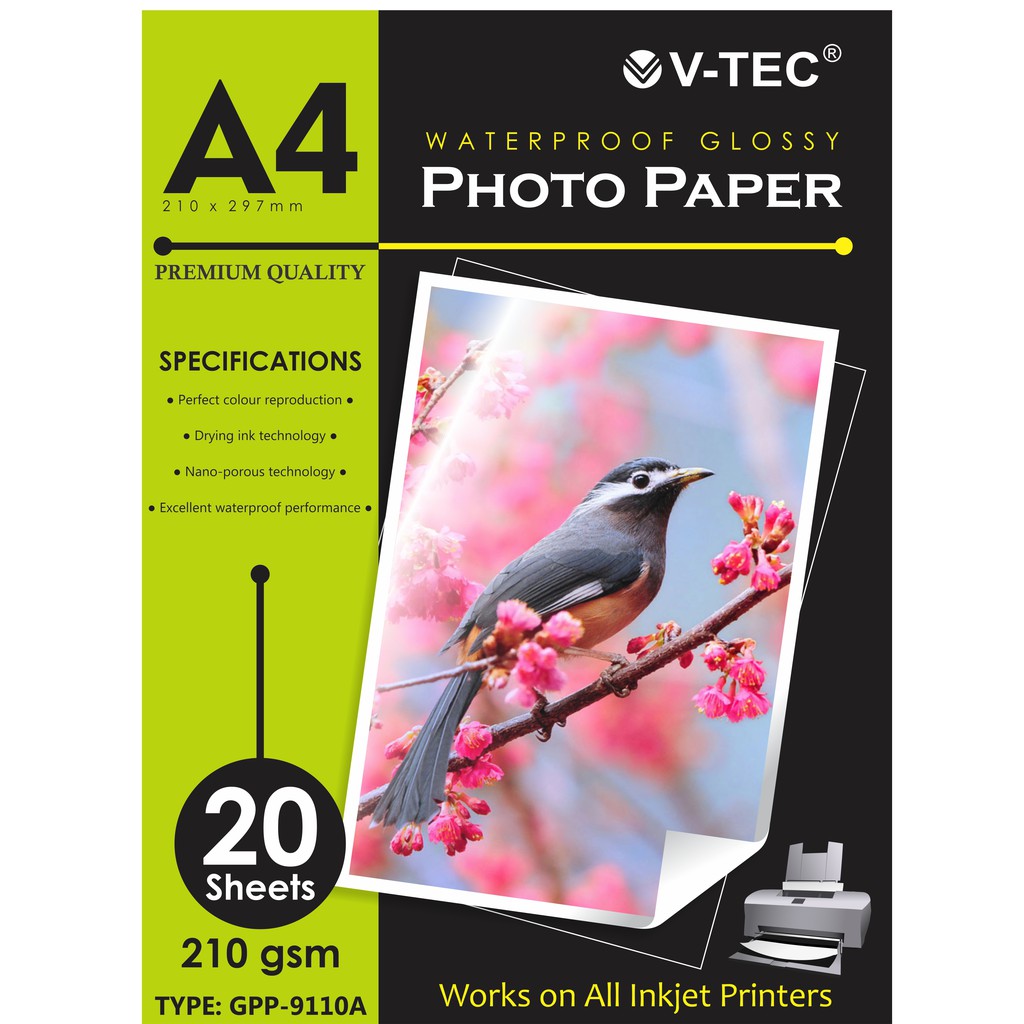 

V-TEC GLOSSY PHOTO PAPER A4 210 GSM (TYPE GPP-9110A)