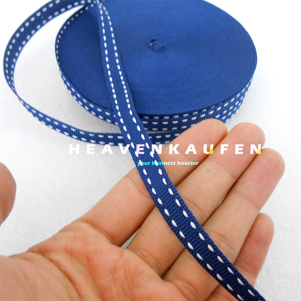 Tali Webbing Lanyard Halus Lebar 1 cm Warna Biru Navy Dongker Bintik / Garis Putus Putih Per Rol