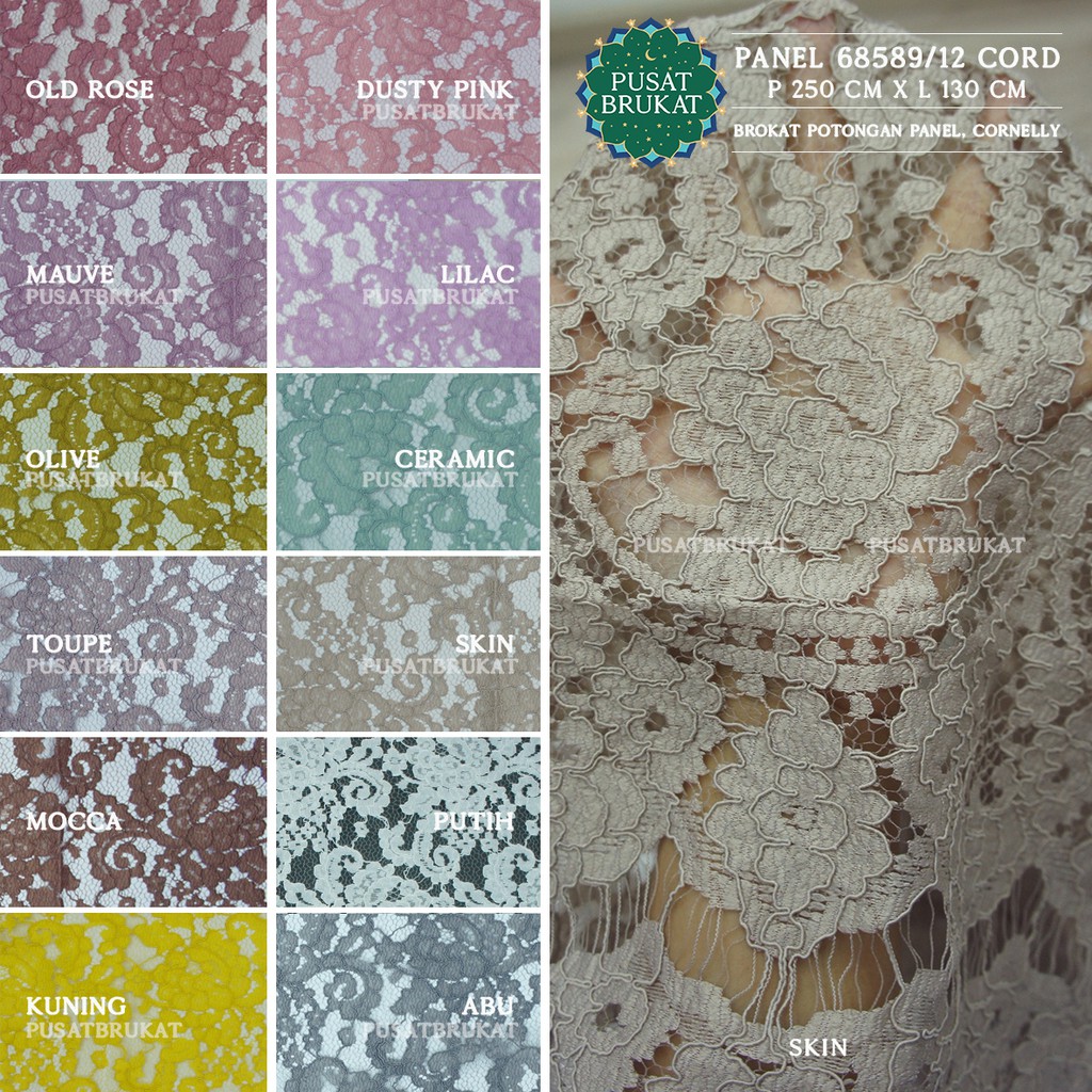 KAIN BROKAT PANEL SEMI ITALY PRANCIS KATUN TIRTA SARI CORNELI CORNELLY - P 68589 CORD - P250CM X L140CM [harga per potong]