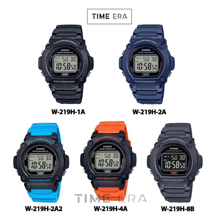 Casio General W219H-1A / W-219H-8B 2A 2A2 4A 8B Jam Tangan Pria Digital Karet Hitam