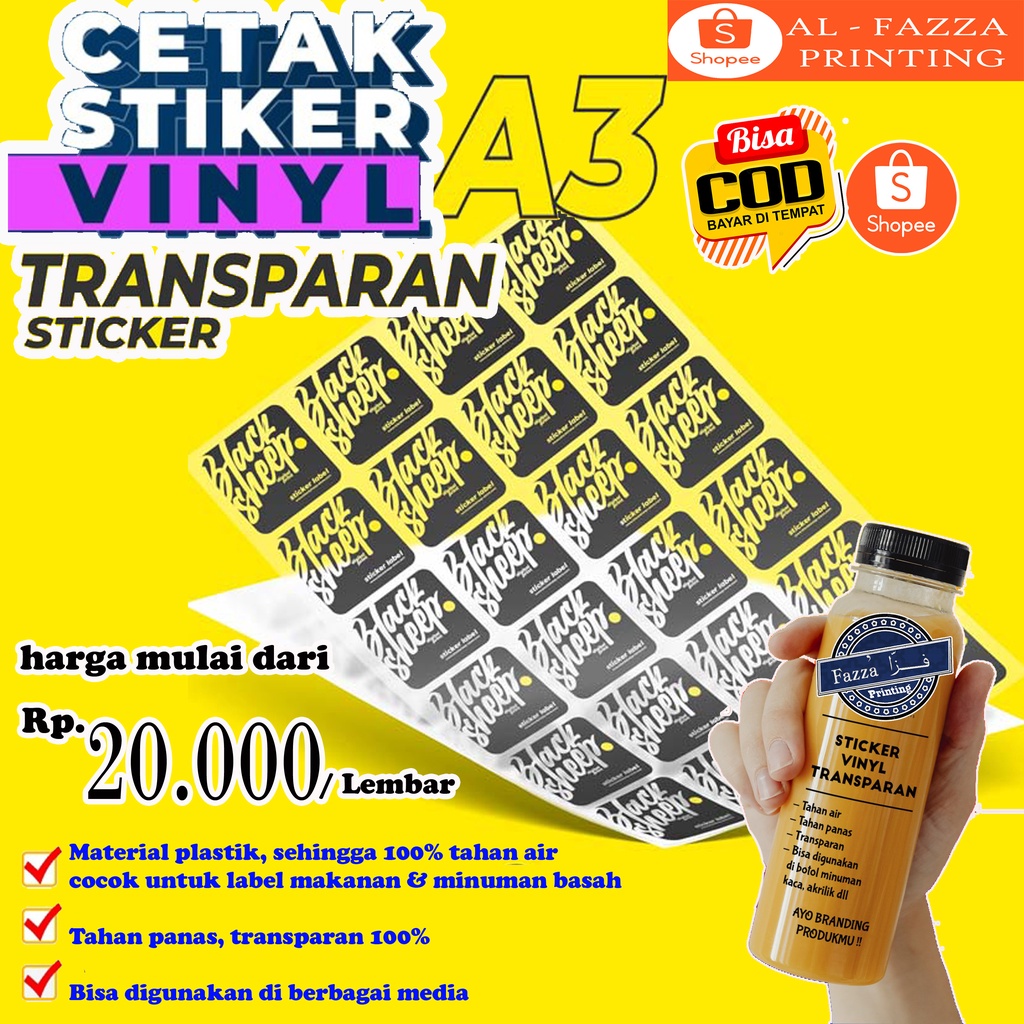 Jual Cod Stiker Vinyl A3 Stiker Vinyl Susu Stiker Transparan Stiker