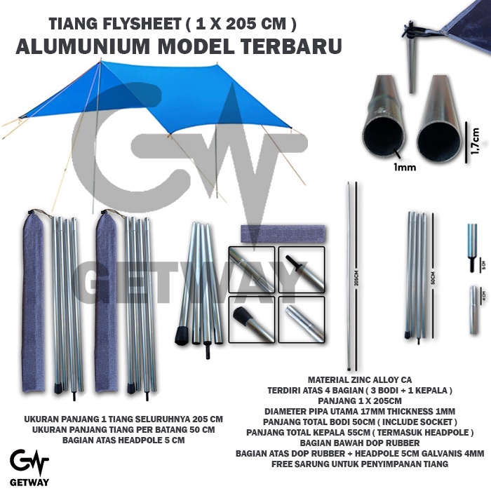 Tiang Flysheet AIMPRO Alloy Single 1 x 200 cm - Frame Rangka Bivak Tenda Outdoor Camping