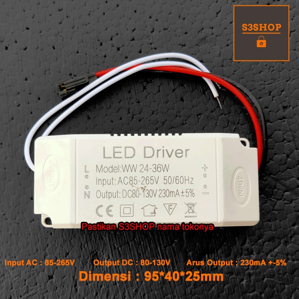 LED Driver 24W-36W DC 230mA Casing Plastik