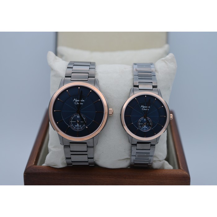 Jam tangan couple alexandre christie AC 8546 ABUABU ROSEGOLD