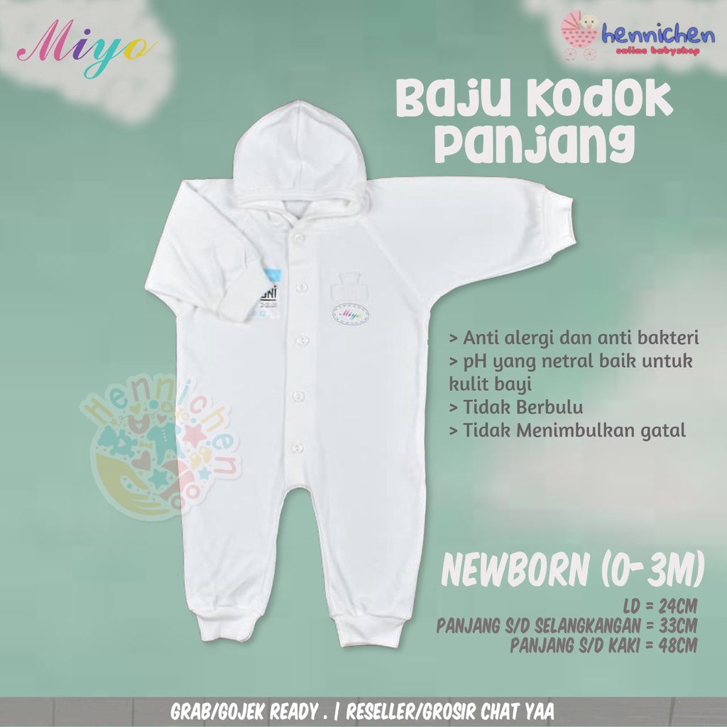 MIYO by libby Baju Kodok Panjang Topi Buka Kaki Bayi WHITE Newborn (0-3M) SNI