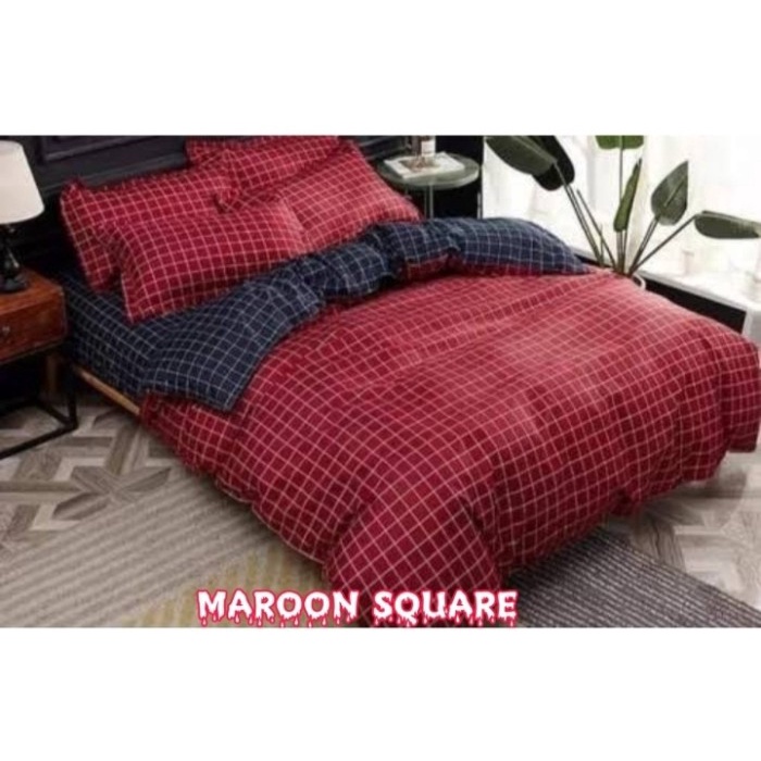 SEPREI Aesthetic Korea Sprei Emily Kotak 120x200 Seprai Single Home Made - Maroon Square waterproof 