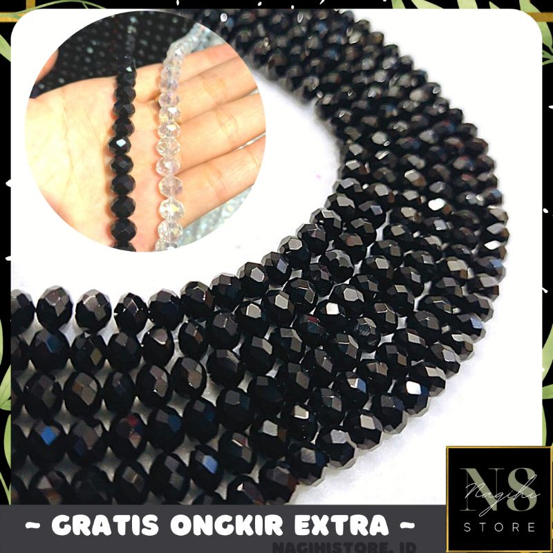 ✨NAGIHI✨ Kristal Ceko Hitam Putih Gol Biasa 8mm/ kristal ceko murah